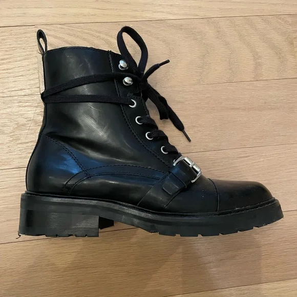 All Saints Black Leather Lace-Up Combat Boot - Picture 11 of 12
